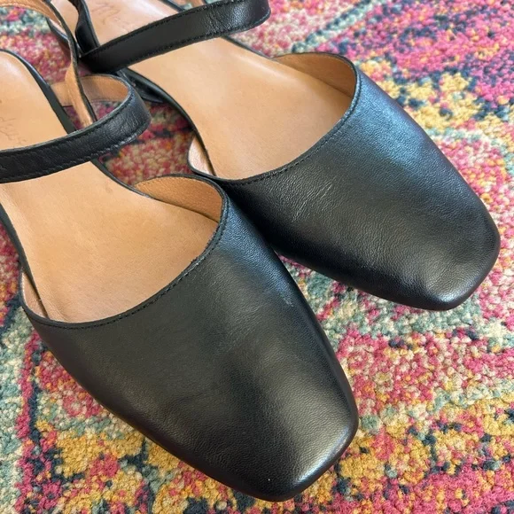 Madewell | Women’s Black Leather The Jeanne Slingback Adjustable Strap Flats 7 - Picture 6 of 16